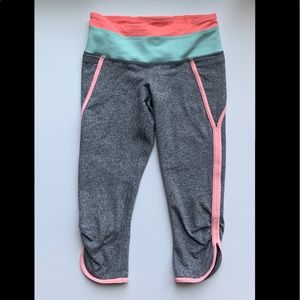 Grey, green mint and light pink Ivivva leggings.